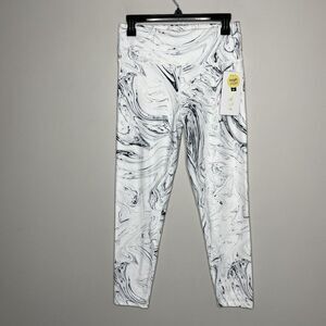 MARIKA Womens White Black Marbled Stone High-Rise Leggings NEW Large L